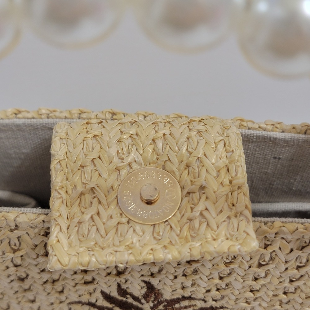 Tommy Bahama Pineapple Woven Mini Tote Faux Pearl Handle Crossbody Bag Coastal - Picture 4 of 10